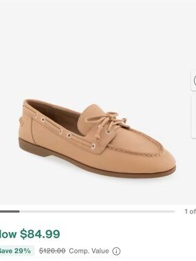 AEROSOLES Women's Tan Leather Lace-Trim Loafer, Barita Boat Shoe, 7.5, leather
